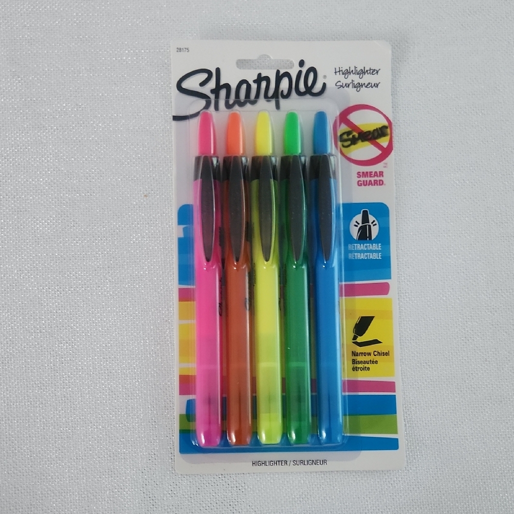 SHARPIE Highlighter Chisel Tip Retractable Assorted Fluorescent color Pack of 5